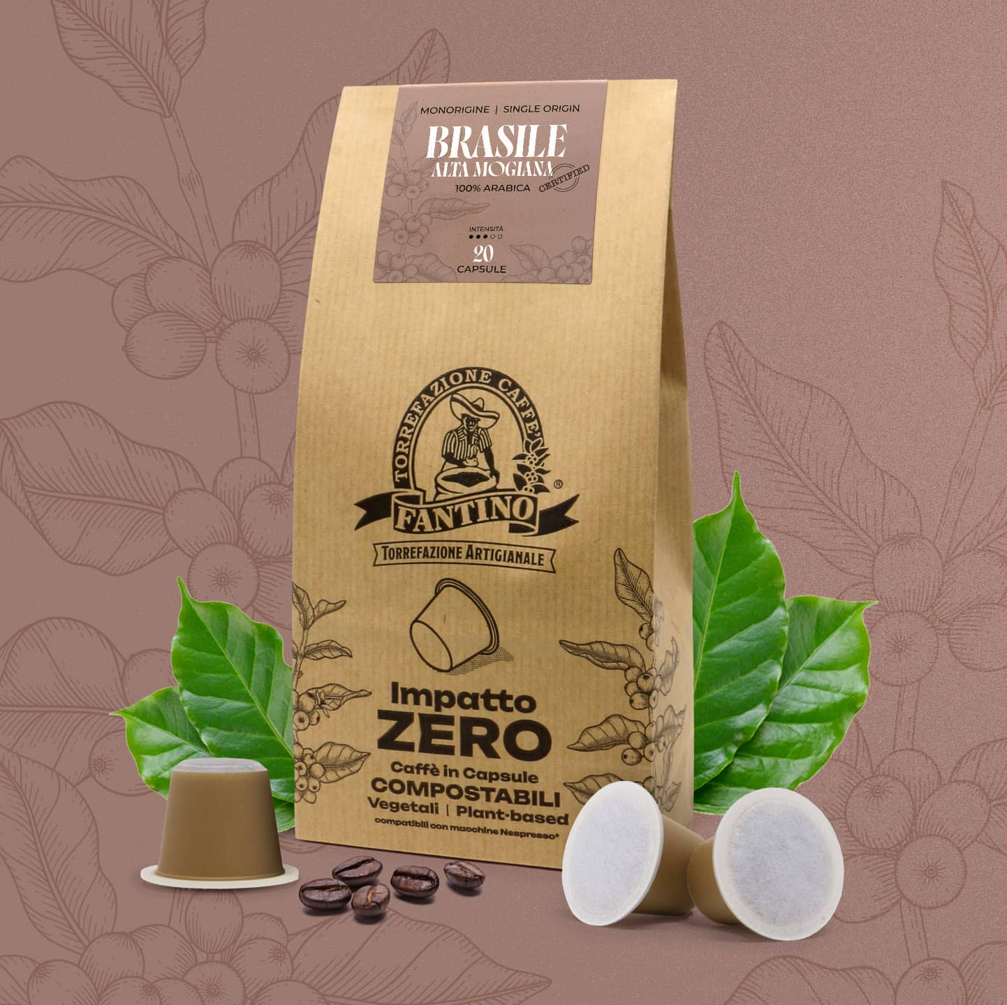 Caffè Fantino Impatto ZERO Brasile Capsules Compostables Compatibles Nespresso